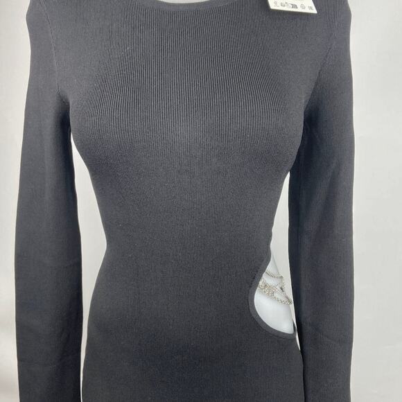 NEW Zara Black Cutout Waist Gold Chain Long Sleeve Midi Sweater Bodycon Dress L - Picture 7 of 9